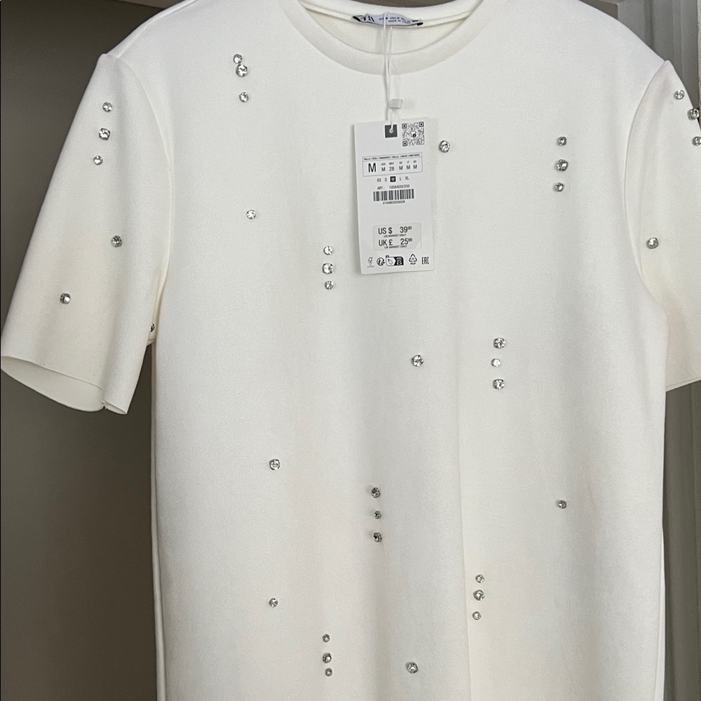 Zara Ivory Short Sleeve Top with Silver Accents